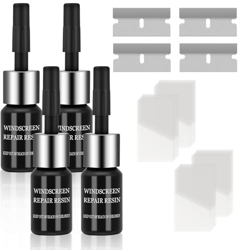 flintronic Steinschlag Reparaturset Windschutzscheibe 4 Stück, Reparatur | Glas Set mit Härtungsfolie und Klinge, Steinschlag Reparaturset zur Reparatur von Kratzern, Löchern, Sternförmigen Rissen