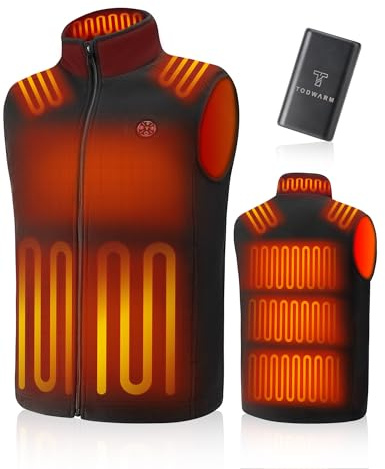 TODWARM Heated Gilet for Men with Power Bank, Heated Vest 15 Heating Zones Fleece Lightweight 16000mAh 7.4V Mens Heated Gilet for Hunting Fishing Skiing Motorcycling Outdoor Sport Black XXL