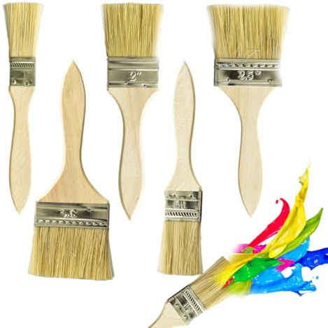 JUGUTA Flachpinsel 5 Er Pack, Pinselset Holzgriffpinsel Glanzpinsel, Flacher Pinsel Für Farbe, Ölmalerei, Beize, Leim, Kleber, Geeignet Zum Fechten, Dekorieren