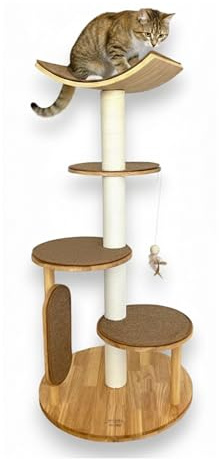 Árbol Rascador para Gatos Gaviota 3 en 1 con Cama Integrada y Zona de Escalada 140 cm | Postes de Sisal Natural y Plataformas Multinivel | ALTHEA LIVING