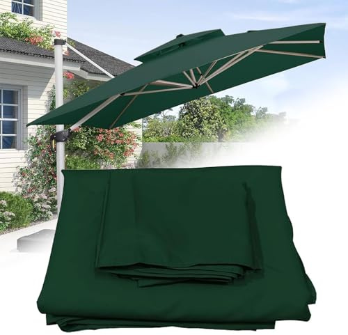 8 Ribs Outdoor Umbrella Canopy Replacement Square 3x3M 2.5x2.5M Patio Hanging Offset Cantilever Parasol Umbrella Cover Canopy, Waterproof, For Backyard Garden Beach Sun Shade Top Canopy(Dark-Green,3x3