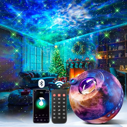 OneFire Projecteur de ciel étoilé 15 couleurs 15 musiques d'endormissement Galaxy Projecteur Bluetooth Lampe de chevet Veilleuse avec télécommande Cadeau pour fille/femme/garçon Cadeau Halloween Noël