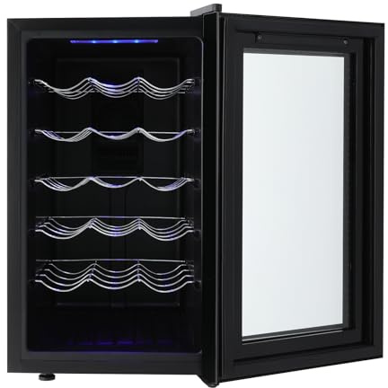 Weinkühlschrank 18 Flaschen Kühlschrank mit Glastür 8-18℃ Getränkekühlschrank Wein Kühler Minibar Schmal Klein Weinkühlschränke mit LED Licht für Rotwein Bier Champagner