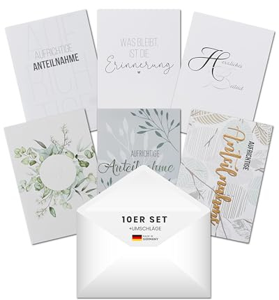 PaperStyle® Trauerkarten Set mit Umschlag 10er-Set – Hochwertige Klappkarten DIN B6 – Stabile Qualität, leicht beschreibbar – Stilvolle Motive für einfühlsame Beileidsbekundungen – Made in Germany