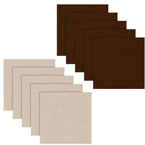 LUPATDY Lot de 10 10 Dalles de Moquette Autoadhésives 50 x 50 cm - 2,5 ㎡, Tapis de Sol Antidérapant pour Intérieur, Feutre Aiguilleté, Tapis pour Bureau et Usage Commercial (Kaki + Marron Foncé)