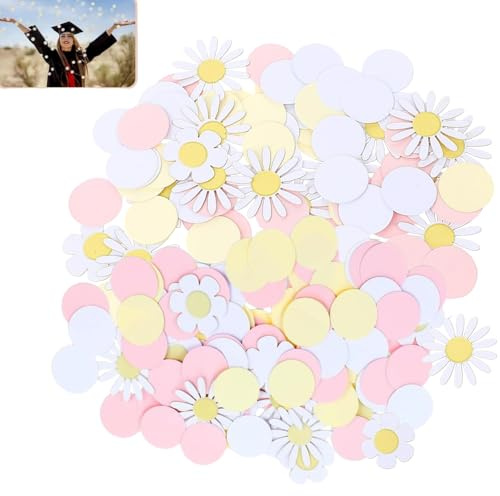 Coriandoli a Forma di Margherita,100 Pezzi Margherita Torta Decorazioni，per Compleanno Matrimonio Laurea,Tema Floreale Primaverile per Tavolo e Ambiente
