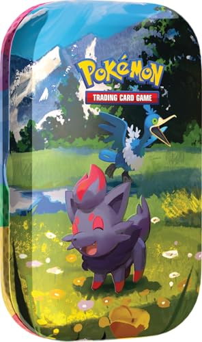 Pokémon TCG: Mega Evolution—Ascended Heroes Mini Tin: Zorua & Cramorant (1 Hoja de calcomanías, una Tarjeta de Arte Pokémon y 2 Paquetes de Refuerzo)