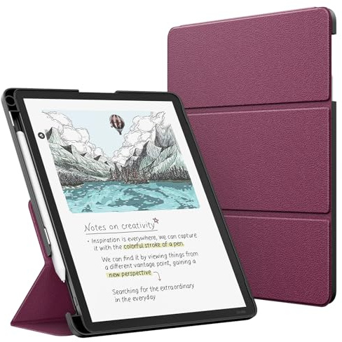 MoKo Ständer Hülle für 11 Kindle Scribe 3rd& Colorsoft 2025,Dunkelviolett | Premium Leder Dreifach-Aufsteller-Hülle mit Stifthalter, Auto Schlaf/Wach, für Kindle Scribe 3rd & Scribe Colorsoft 1st