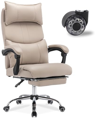 SEEDWAVE Bürostuhl mit Fußstütze, Chefsessel bis 150 kg belastbar | 145° verstellbarer Rückenlehne, Kopfstütze und Lendenstütze, höhenverstellbar, ideal für Büro und Home Office