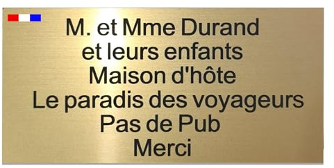 Plaque Boîte aux Lettres Personnalisée 100x50 mm – 6 lignes – Acrylique Or Brossé gravure noire – Plaquette Nom Extérieur (Or Brossé)