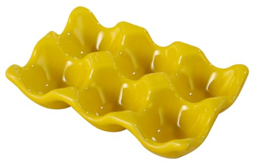 DOITOOL Portauova Vassoio per Uova Sode e Fresche per Frigorifero in Ceramica Giallo Design Elegante per Cucina e Ristoranti