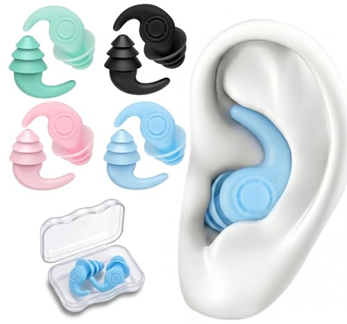 4 Stück Ohrstöpsel Schwimmen für Erwachsene, Ohrstöpsel zum Schlafen Weiches Silikon Wasserdicht, Ohrenstöpsel mit Ergonomischen Flügeln für Sicheren Halt, Wiederverwendbar mit Etui, Dusche, Surf | Ohrenstöpsel Schwimmen, Ohrstöpsel zum Schwimmen, Wasserdicht, 3-Schicht, Ohrflügel, Wiederverwendbar, Waschbar