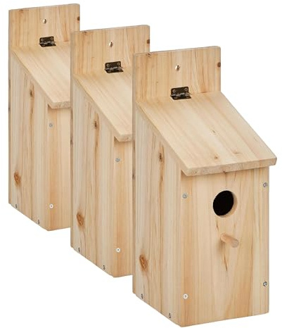 Relaxdays Nistkasten Bausatz für Vögel, 32mm Einflugloch, HBT: 29,5x11,5x17 cm, Vogelhaus zum selber Bauen, Holz, Natur (Packung mit 3)