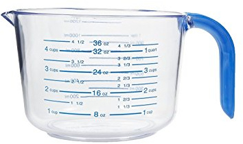 Arrow Home Products 03212 4-1/2 Cup Cool Grip Measure Cup, 36-Ounce Capacity, Plastic with Blue Handle and Graduates
