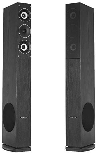 Fenton SHFT52B HiFi Tower Speakers Pair - 500W 3-Way Home Cinema Floor Standing Speakers with 6.5 Side Subwoofer, Dual Midrange, Black Finish, High Fidelity Audio