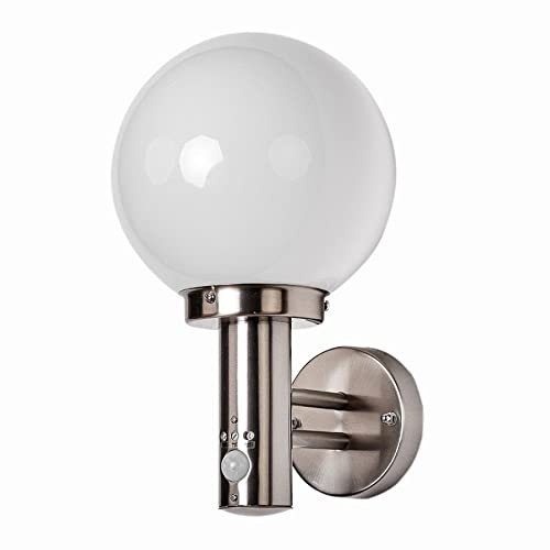 Outdoor Wall Light 'Nada' with Motion Detector (Modern) in Silver Made of Stainless Steel (1 Light Source, E27) from Lindby | Wall lamp for Exterior/Interior Walls, House, Terrace und Balcony
