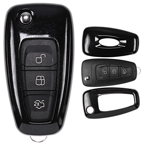 Klapp Schlüssel Cover Hülle für Ford Mondeo S-Max Focus Fiesta Transit/Farbe: Metallic Schwarz