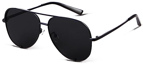 SORVINO Aviator Sunglasses for Women Classic Oversized Sun Glasses UV400 Protection（Black/Black