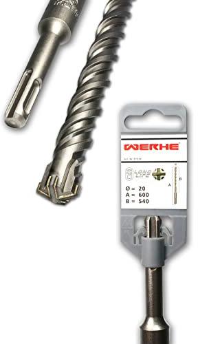 WERHE Betonbohrer SDS PLUS 20x600mm – Hammerbohrer für Beton und Ziegel – 4-Schneiden