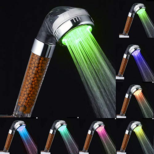 Led Shower Head Ionic Filtration, Handheld High Pressure Spa Shower Head, Negative Ion Double Filter Saving Water Showerhead with 7 Colors Changing, Prevention Dry Skin and Hair Title