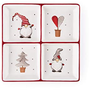 Excelsa 64128 Gnomo Christmas Teller mit 4 Fächern, Keramik, Weiß