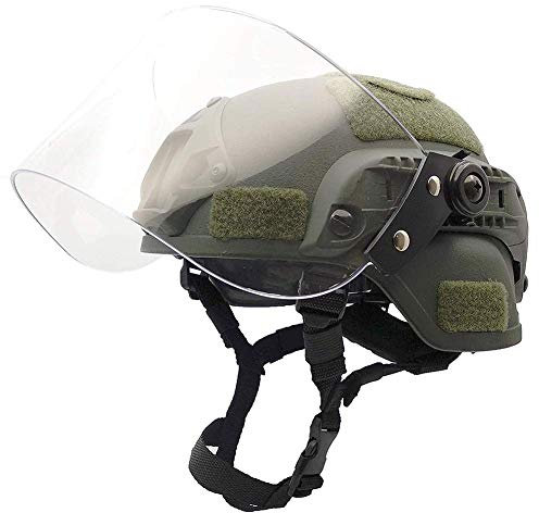 Casco Tattico MICH 2000 Airsoft Paintball, Elmetto da Combattimento Rapido Dell'esercito, con Occhiali Parasole per la Caccia di Guerra CS Caccia Alla Caccia Equipaggiamento Protettivo,Green,WithMask