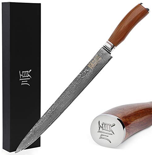 Sunlong Coltello da Intaglio Coltello da 12 Pollici PRO Damasco VG10 Sashimi Impugnatura in Palissandro Naturale martellato