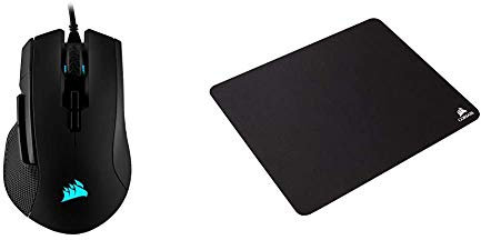Corsair Ironclaw RGB Optisch FPS/MOBA Gaming Maus (18.000DPI Optischer Sensor, RGB LED Hintergrundbeleuchtung) Schwarz & MM100 Gaming Mauspad (Medium, Tuchfläche) schwarz