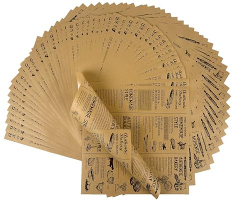 Miss Bakery’s House® Einschlagpapier Lebensmittel - 25x25 cm - braun - 100 Stück - Lunchpapier-Bögen - Butterbrotpapier