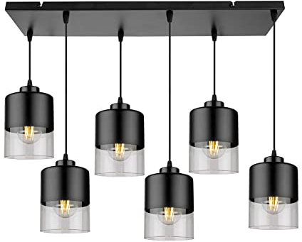 Light-Home Rome Lampenschirm Hängelampe Hängeleuchte - Deckenlampe Industrial für Wohnzimmer Schlafzimmer und Esszimmer - Pendelleuchte Glas mit Metall - 6-Flammig - Schwarz