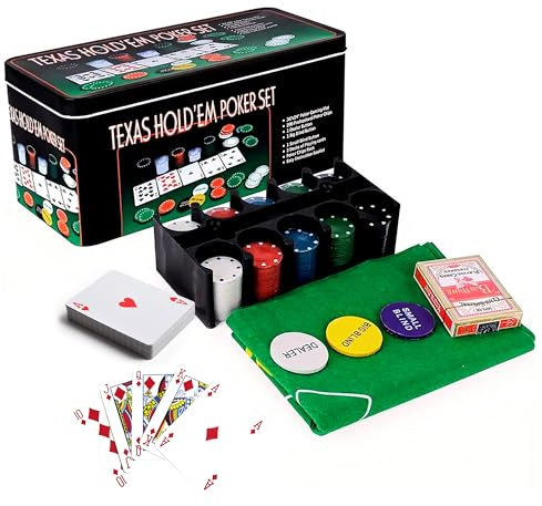 Aspect Poker Set, Casino Texas Holdem 200pcs Poker Set with Chips, Poker Mat & Tin Box, One Sided Mat, Gambling Cards & Casino Chips for Black Jack Games Complete Game Kit
