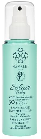 Crema Solare Spray Bambini SPF 50+ Viso e Corpo - Protezione Solare Baby Alta UVA/UVB per Pelli Sensibili e Delicate - Spray Solare Pediatrico Lenitivo con Camelia, Camomilla e Aloe