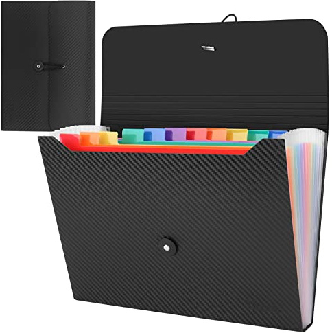 Uquelic 2-pack expanderande filmappar med 13 fickor, dragspelsfilorganiserare med etiketter, dokumentorganisatör, mappar för pappersarbete A4