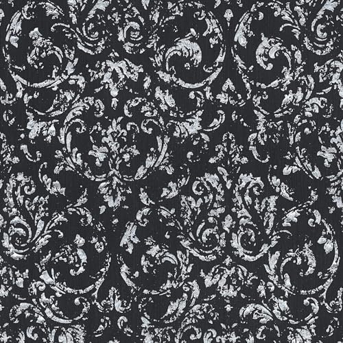 Carta da parati barocca Profhome 306606-GU Carta da parati tessile strutturata in stile barocco lucida nero argento 5,33 m2