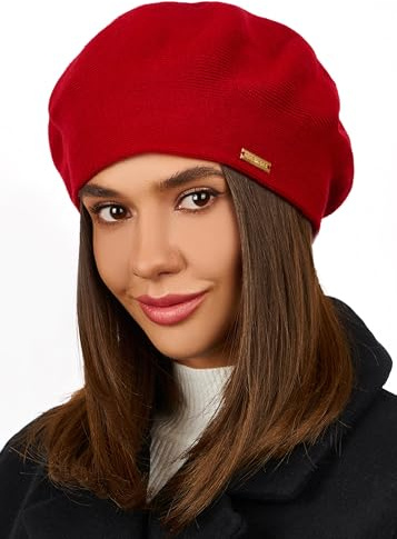 Braxton Wool Beret Hat - Warm Lined Crochet Angora Knit Berets - French Paris Hat for Women