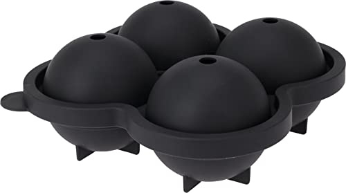 Silikon Eiswürfelform XL Kugel 4er anthrazit - je ca. Ø 6 cm - Eiswürfelschale für 4 große Kugeln - Eiswürfel Eiskugel Behälter groß rund mit Deckel