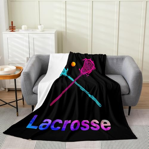 Feelyou Lacrosse Plush Throw Blanket, for Sports Games Flannel Fleece Blanket Lacrosse Player All Season,Bed Blanket Room Decor Puck Hockey Tie Dye Throw 50x60