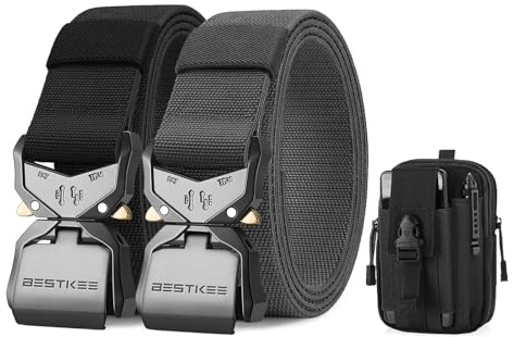 BESTKEE Högpresterande taktiskt herrbälte på 3,8 cm (1,5 tum) av nylon med metallspänne med snabbförslutning, fin present med taktisk molle-väska och krok, 2 st, XL-für Taille 117cm-127cm(Länge 145cm)