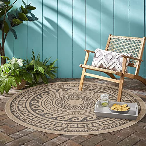 Tappeto esterno stile scandinavo rotondo, vintage, sisal-look, resistente intemperie, terrazzo balcone cucina giardino campeggio Misurare: 200 cm Rund Colore: Natura-2
