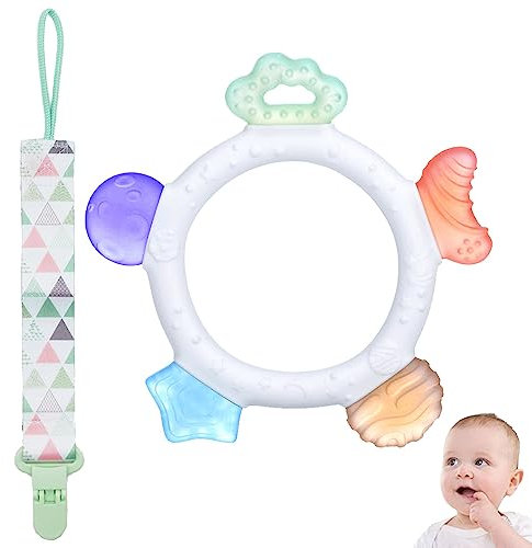 Sugeru Silikon Beißring Baby mit Schnullerkette | BPA-frei | Zahnhilfe Baby | Greifling | Beruhigt das Zahnfleisch