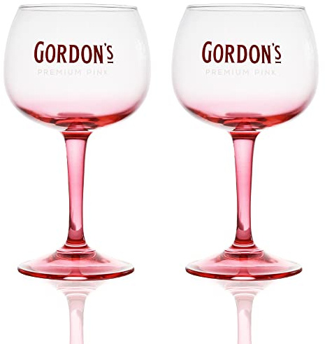 Albellion 2 Stück Gordons Gin Premium Gläser Glas Longdrinkglas Ballonglas Cocktailglas Stielglas Rot Pink