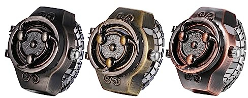 JewelryWe Ringklocka för män fingerklocka analog kvartsur elastisk dödskalle ring band rostfritt stål klocka klockring, 1–3 st set, vintage casual