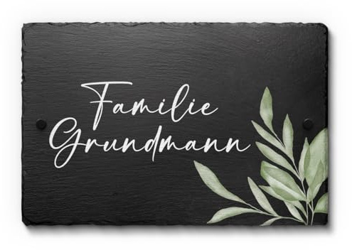 Schiefer Tafel Namensschild mit buntem UV Druck - Hausnummer Türschild mit Familiennamen und vielen schönen Designs - Größe bis 30x20 cm
