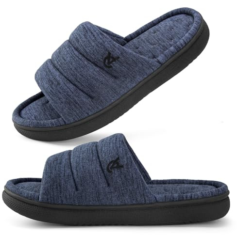 VeraCosy Men's Open-Toe Slide Slippers Memory Foam House Shoes with Thick Sole Navy Blue,12-13 UK