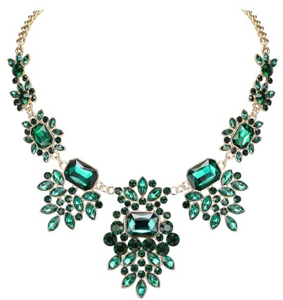 EVER FAITH Strass Kragen Halskette für Damen Kristall Floral Art Deco Vintage Statement für Hochzeit Party Grün Gold-Ton