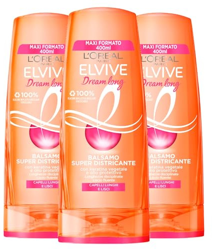 L'Oréal Paris Elvive Dream Long Super Conditioner für langes und glattes Haar, entwirrende Formel mit pflanzlichem Keratin und stärkendem schützendem Öl, 3 Flaschen à 400 ml