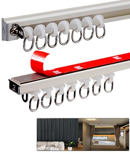 MZQMK Vorhangschiene Decke, Selbstklebende Vorhangschiene Für Decke Oder Wand, Mit Stummen Rollen, Für Vorhänge Fenster Balkon Büros Hotels Kliniken(Size:0.8M/(2.6FT))
