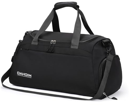 Damcyer Borsone Da Viaggio, 35L Borsone Palestra Borsone Da Viaggio Donna Con Scomparto Per Scarpe e Tasche Umide Impermeabili, Borse Sportive Per Sport Viaggi Nuoto Yoga Escursionismo, Nero Retrò