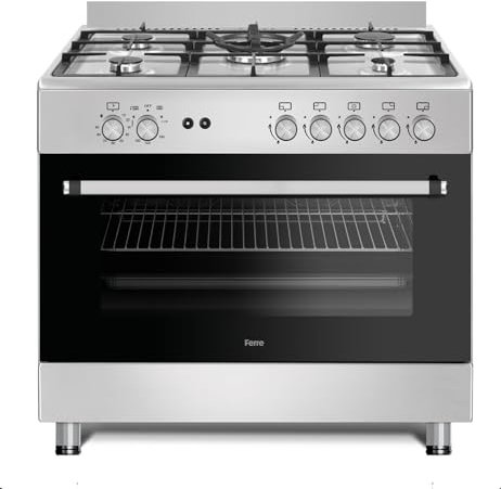 Ferre F9S50GF-X3-IN 90cm Gas Range Cooker With Double Turbo Fan & Wok Burner - Stainless Steel