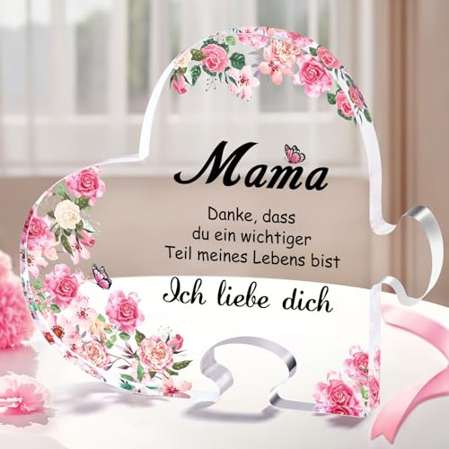 Zdovivot Muttertagsgeschenk, Muttertagsgeschenke für Mama, Mama Geschenk Personalisiert Mutter Geschenk, Geburtstagsgeschenk für Mama Acryl Herzförmiges Heimat Dekoration (pink)